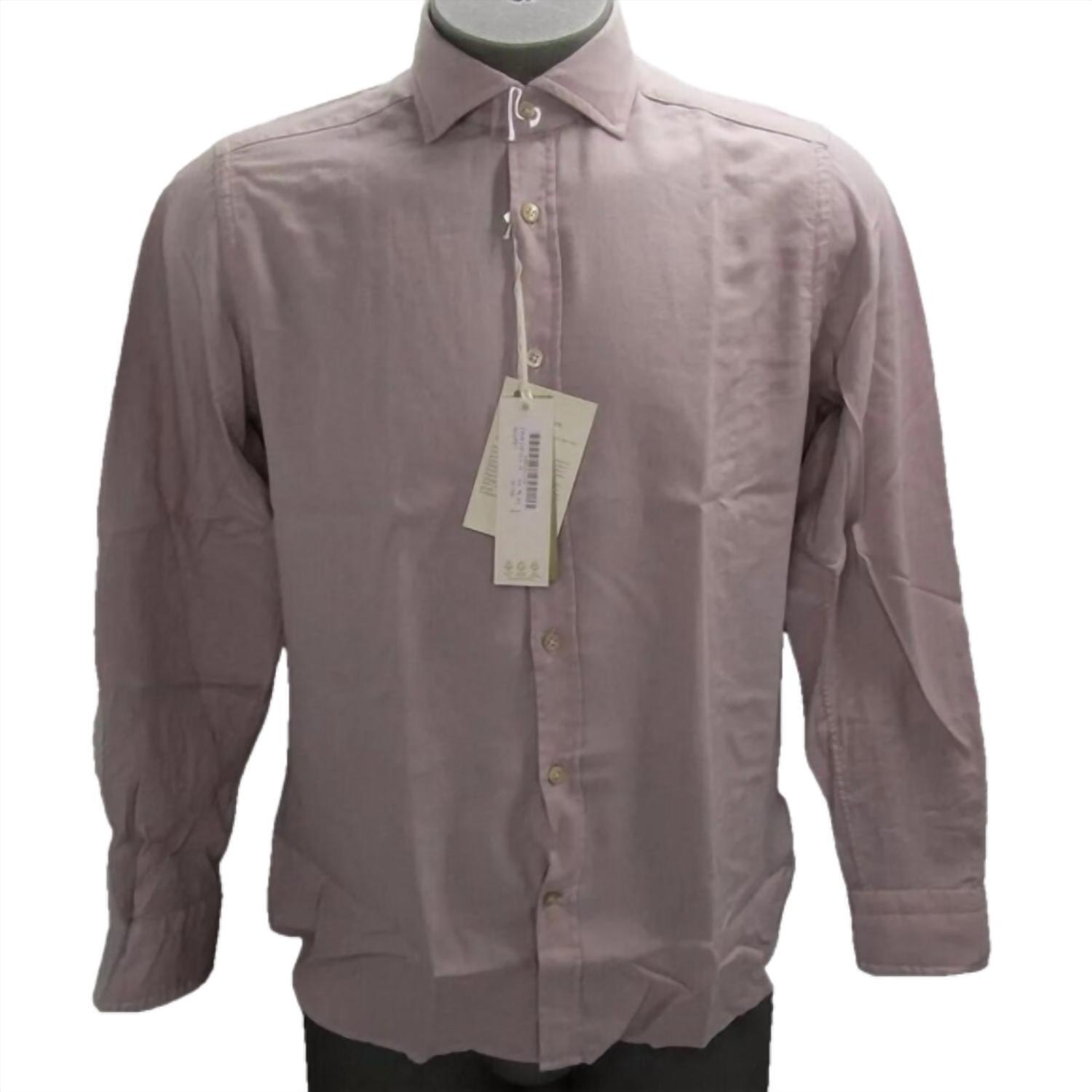 New Guglielminotti Men's Long Sleeve Collared Cotton Button Shirt In Light Pink